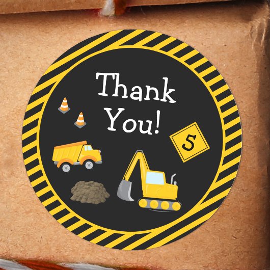 Sticker Rond Construction Joyeux Anniversaire avec Age Boy Merc