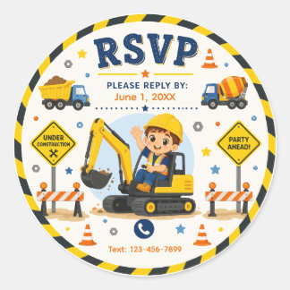 Sticker Rond Construction RSVP Invitation Anniversaire Contact