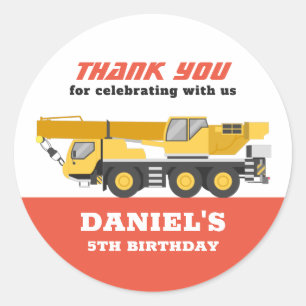 Sticker Rond Construction Véhicule Grue Garçons fête d'annivers