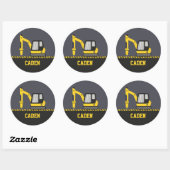 Sticker Rond Construction Yellow Excavator Breaker Nom des enfa (Feuille)