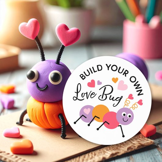 Sticker Rond Construire un amour Bug Playdough Valentine Étique