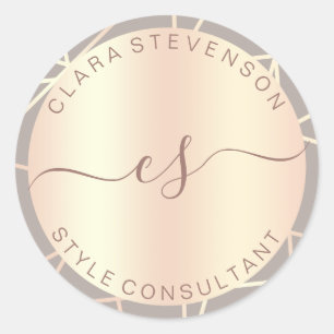 Sticker Rond Consultant de style géométrique en or rose et gris