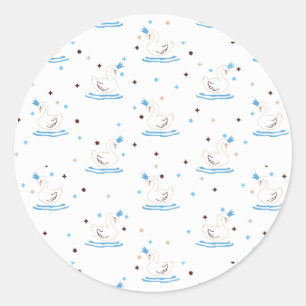 Sticker Rond Conte de fée du lac Swan enchanté Swan couronné