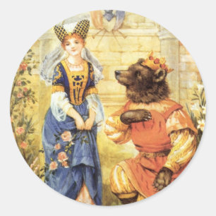 Sticker Rond Conte de fée vintage, beauté et bête