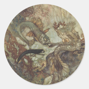 Sticker Rond Conte de fée vintage, La Sirène par Edmund Dulac