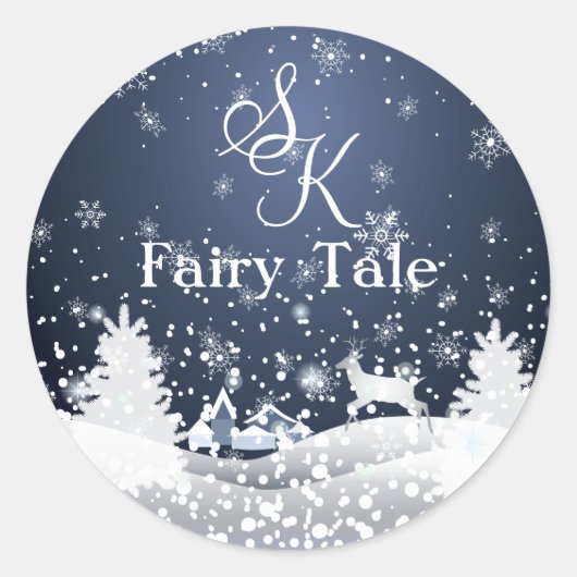 Sticker Rond Conte de Fées de Noël enneigé Forêt Fantastique Mo (Devant)