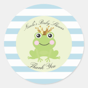 Sticker Rond Conte de fées Prince Grenouille Baby Shower Bleu