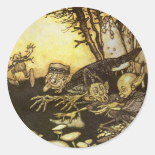 Sticker Rond Conte de fées vintage, bande d'ouvriers par Rackha