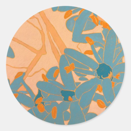 Sticker Rond Contemporary Leaf Design in Peach (Devant)