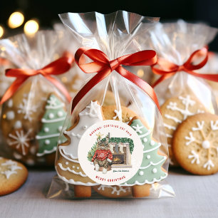Sticker Rond Contient des poils de chat Noël personnalisé drôle