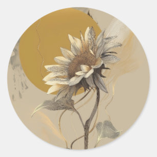 Sticker Rond Contour de tournesol minimaliste neutre