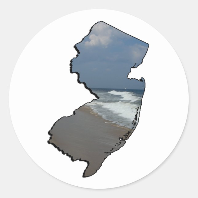 Sticker Rond Contour d'état de rivage de New Jersey (Devant)