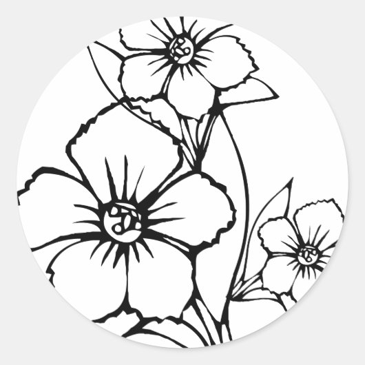 Sticker Rond Contour noir de la fleur trois (Devant)