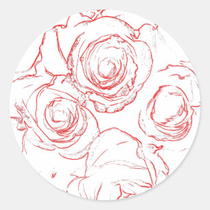 Sticker Rond Contours de roses rouges