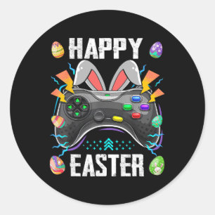 Sticker Rond Contrôleur Avec Bunny Ears Drôle Jeu Vidéo Pâques