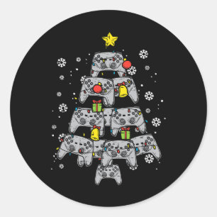 Sticker Rond Contrôleur de jeu Arbre de Noël Noël Joyeux Hommes