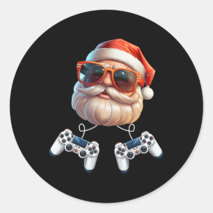 Sticker Rond Contrôleur de jeu Noël Joueur passionné de jeu
