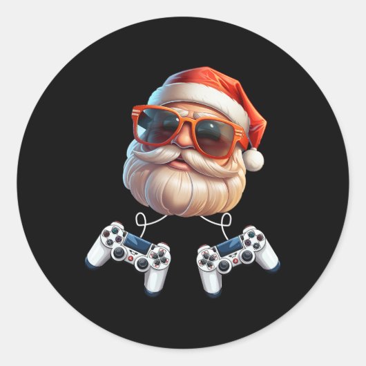 Sticker Rond Contrôleur de jeu Noël Joueur passionné de jeu (Devant)