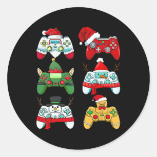 Sticker Rond Contrôleur de jeu Noël Père Noël Elf Gamer Boys Xm