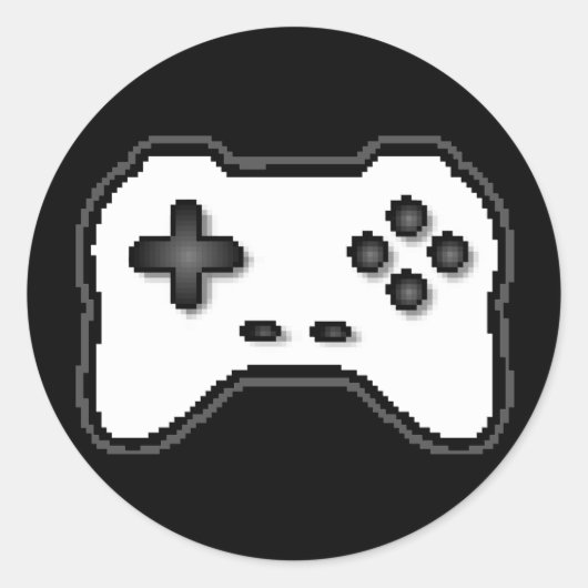 Sticker Rond Contrôleur de jeu Noir Blanc 8 bits Style de jeu v (Devant)