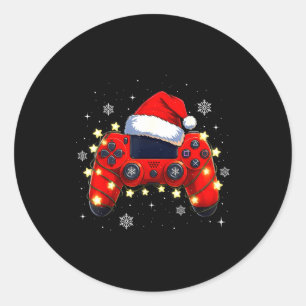 Sticker Rond Contrôleur de jeu vidéo de Noël Chapeau de Père No