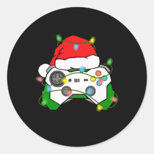 Sticker Rond Contrôleur de jeu vidéo de Noël de chapeau de Père