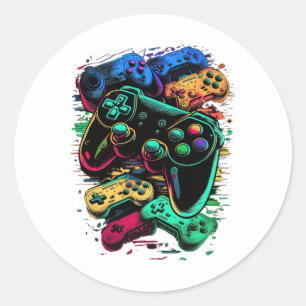 Sticker Rond Contrôleur de jeu vidéo du gamer de contrôle 1
