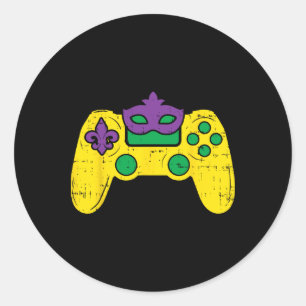 Sticker Rond Contrôleur de jeu vidéo Gamer E sports Mardi Gras