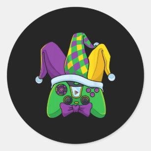 Sticker Rond Contrôleur de jeu vidéo Gras Jester Costume Casque