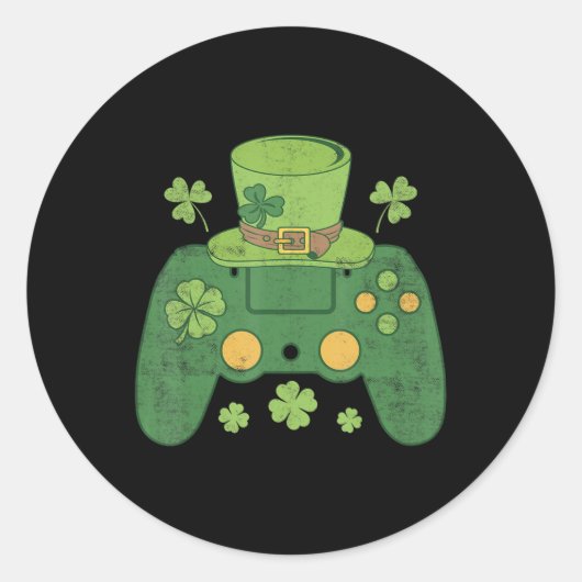 Sticker Rond Contrôleur de jeu vidéo Irish Gamer Boys Happy St (Devant)