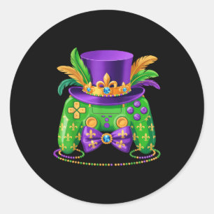 Sticker Rond Contrôleur de jeu vidéo Mardi Gras Chapeau de bouf