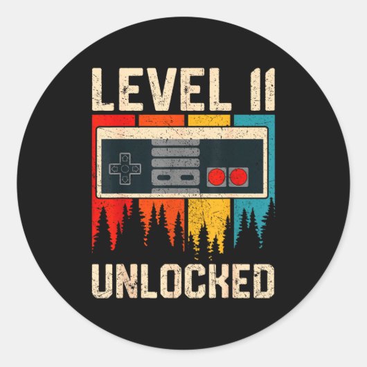 Sticker Rond Contrôleur de jeu vidéo Niveau 11 débloqué Anniver (Devant)