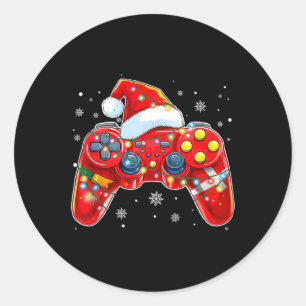 Sticker Rond Contrôleur de jeu vidéo Noël Santa Hat Gamer Bo