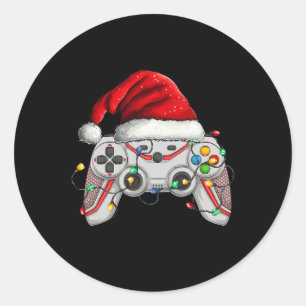 Sticker Rond Contrôleur de jeu vidéo Noël Santa Hat Gamer Bo