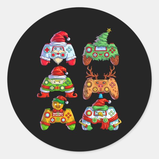Sticker Rond Contrôleur de jeu vidéo Santa Hat Christmas Gamer  (Devant)