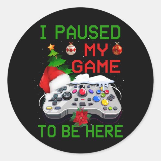 Sticker Rond Contrôleur de jeu vidéo Santa Hat Christmas Gaming (Devant)