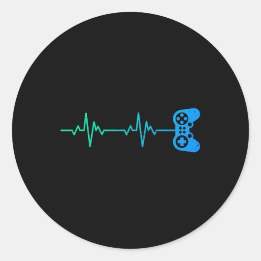 Sticker Rond Contrôleur De Jeux Vidéo Cool Heartbeat Pour Nerdy (Devant)