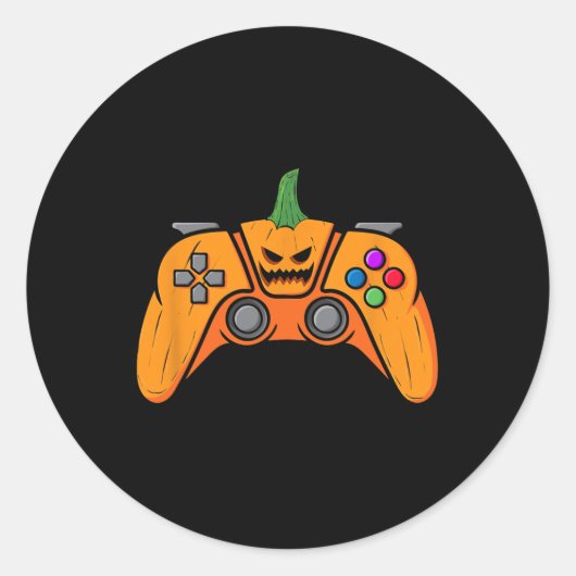 Sticker Rond Contrôleur de jeux vidéo d'Halloween With Pumkin F (Devant)