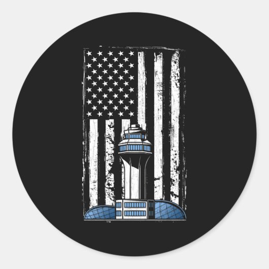 Sticker Rond Contrôleur de la circulation aérienne Usa Flag Avi (Devant)