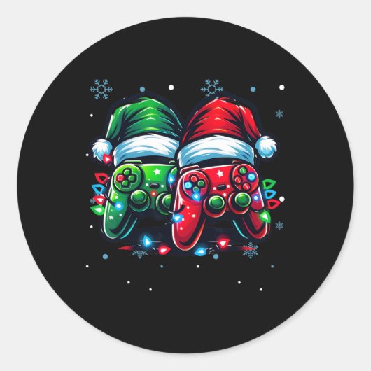 Sticker Rond Contrôleur Santa Hat Jeu de Noël Jeu de Noël X-mas (Devant)