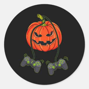 Sticker Rond Contrôleurs Jack-o'-lantern Video Gamer Halloween 