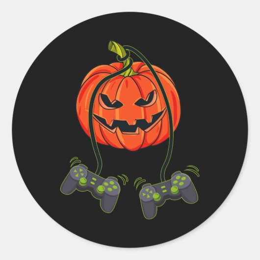 Sticker Rond Contrôleurs Jack-o'-lantern Video Gamer Halloween  (Devant)