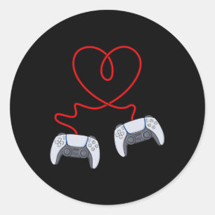Sticker Rond Contrôleurs vidéo Joueur Valentines Jour Coeurs Ga