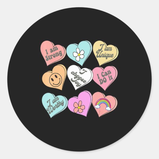 Sticker Rond Conversation Hearts Groovy Valentines Day Cute Tea (Devant)