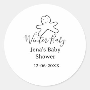 Sticker Rond cookie de baby shower d'hiver gribouillage noir de