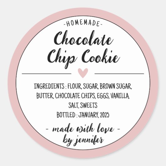 Sticker Rond Cookie de chocolat maison rose (Devant)