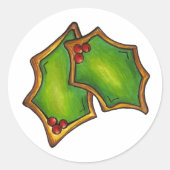 Sticker Rond Cookie de Noël Feuille Holly Leaf Green Red Berry (Devant)