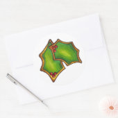 Sticker Rond Cookie de Noël Feuille Holly Leaf Green Red Berry (Enveloppe)