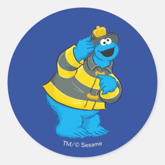 Sticker Rond Cookie Monster | Costume pompier (Devant)