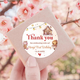 Sticker Rond Cookie rose Noël Anniversaire Fête Favoriser Stick